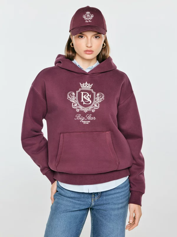 Bluza damska z kapturem i haftowanym logo bordowa Afraja 604