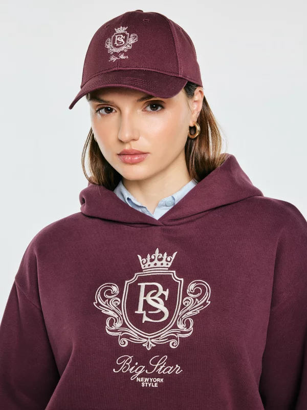 Bluza damska z kapturem i haftowanym logo bordowa Afraja 604