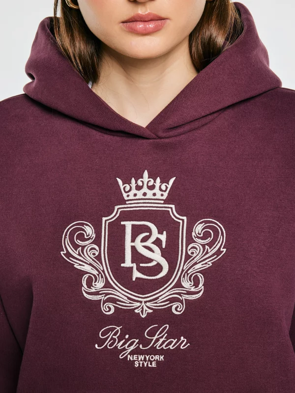 Bluza damska z kapturem i haftowanym logo bordowa Afraja 604