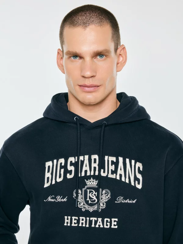 Bluza męska z kapturem i logo BIG STAR granatowa Noel 403