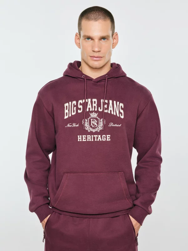 Bluza męska z kapturem i logo BIG STAR bordowa Noel 604