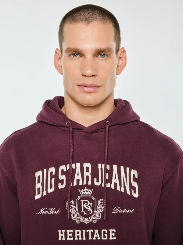 Bluza męska z kapturem i logo BIG STAR bordowa Noel 604