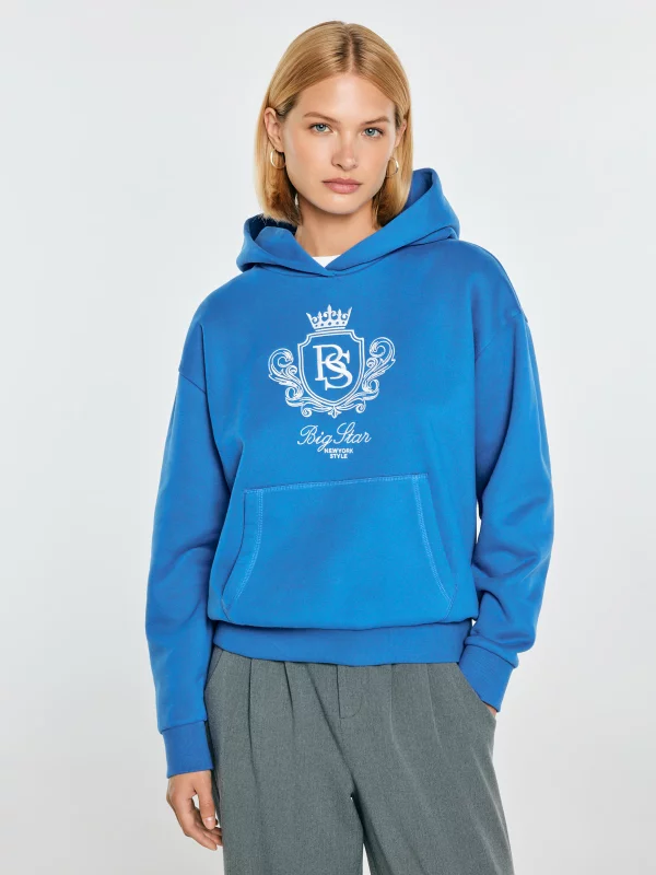 Bluza damska z kapturem i haftowanym logo niebieska Afraja 401