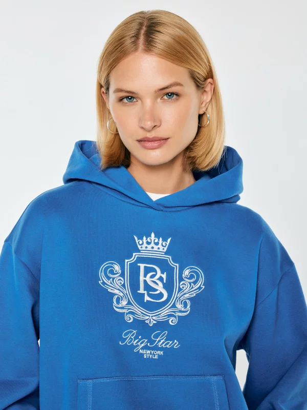 Bluza damska z kapturem i haftowanym logo niebieska Afraja 401