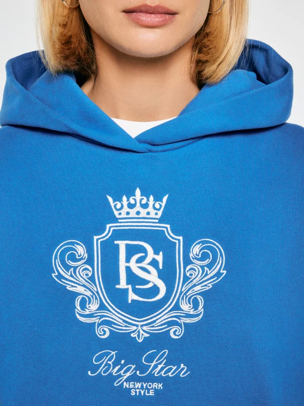 Bluza damska z kapturem i haftowanym logo niebieska Afraja 401