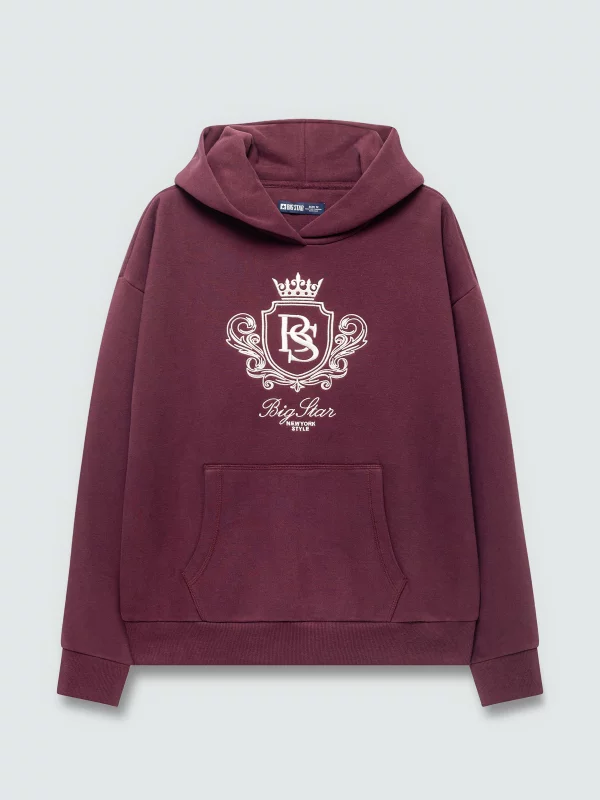 Bluza damska z kapturem i haftowanym logo bordowa Afraja 604