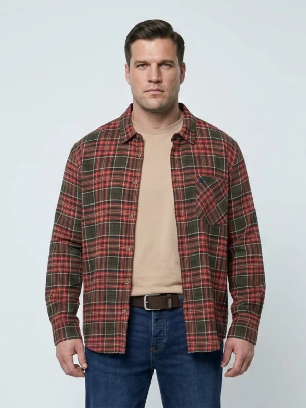 Koszula męska flanelowa w kratę bordowo-khaki Koner 303