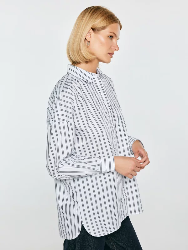 Koszula damska oversize w prążek biała Lamira 100