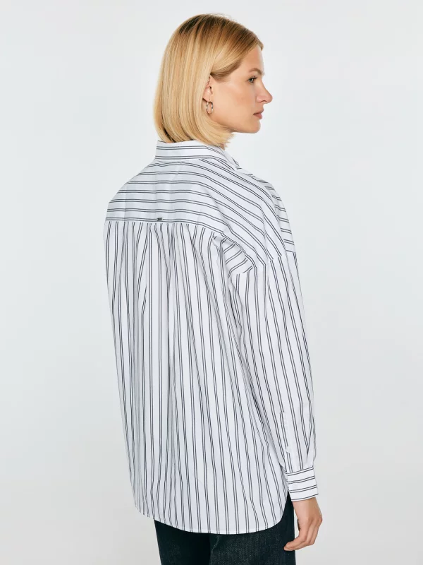 Koszula damska oversize w prążek biała Lamira 100
