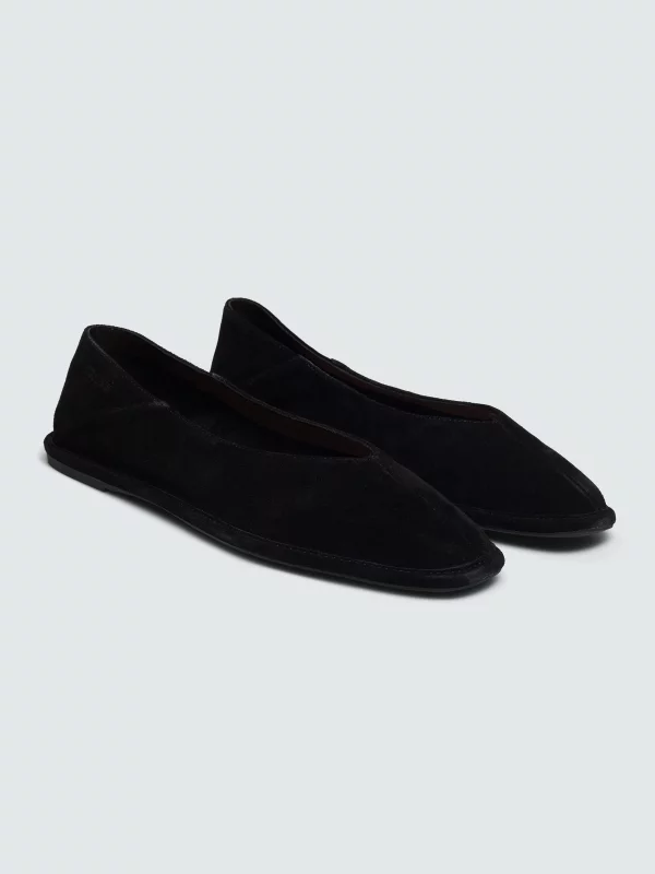 Baleriny damskie ze skóry zamszowej czarne RR274080 906