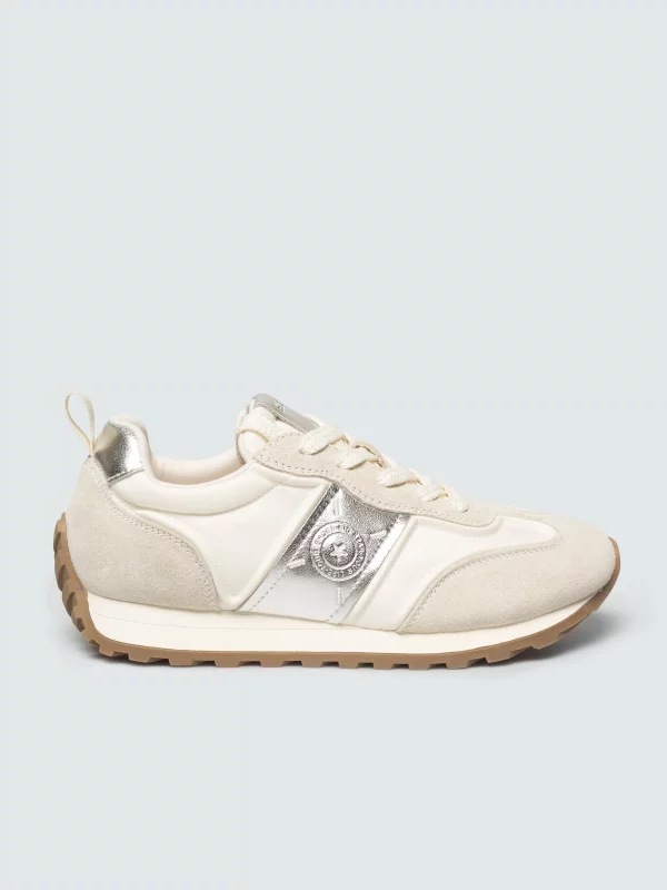 Sneakersy damskie z zamszowymi wstawkami białe RR274911 101