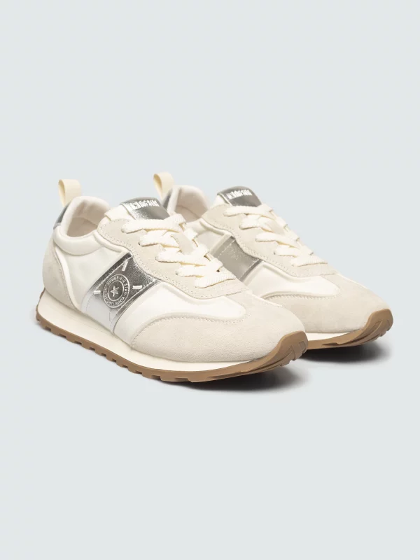 Sneakersy damskie z zamszowymi wstawkami białe RR274911 101