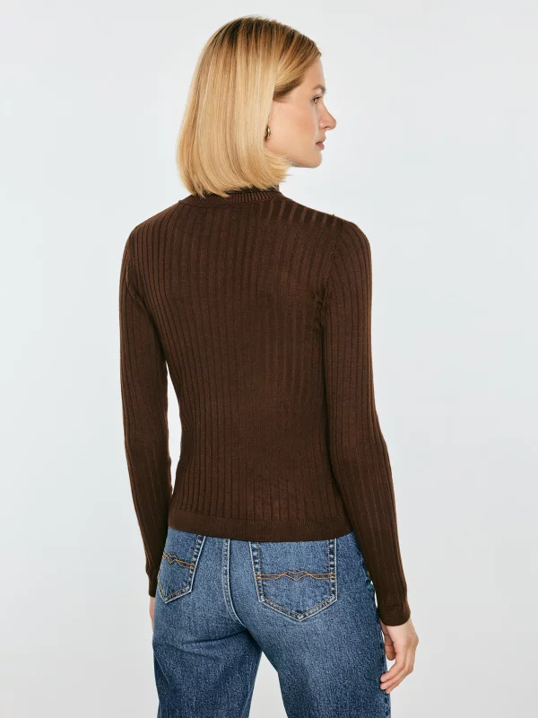 Sweter damski w szerokie prążki ciemnobrązowy POLLA 804