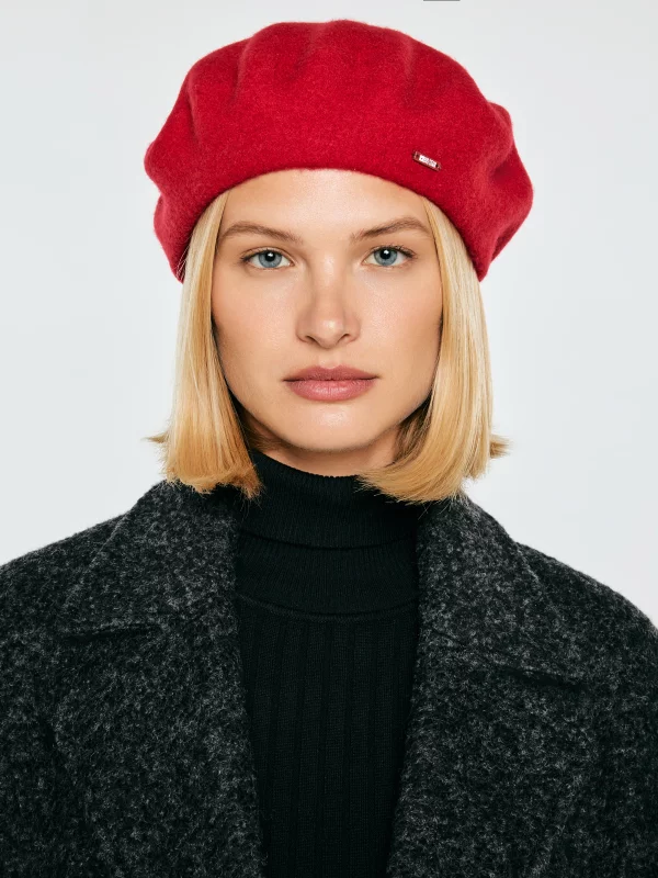 Beret damski wełniany czerwony Monly 603
