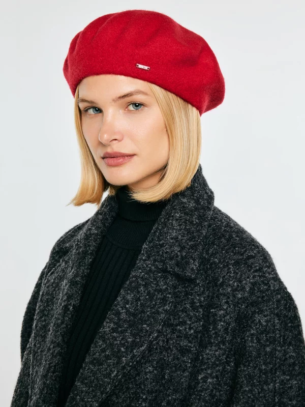 Beret damski wełniany czerwony Monly 603