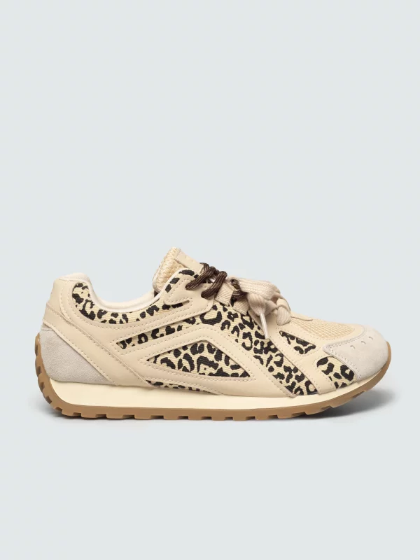 Sneakersy damskie ze skórzanymi wstawkami beżowe TT274549 801