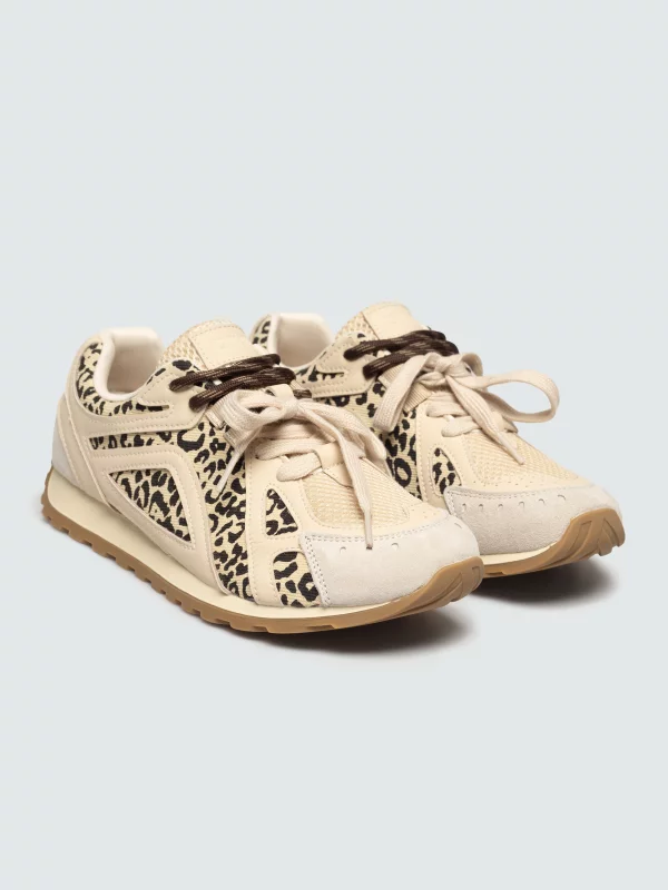 Sneakersy damskie ze skórzanymi wstawkami beżowe TT274549 801
