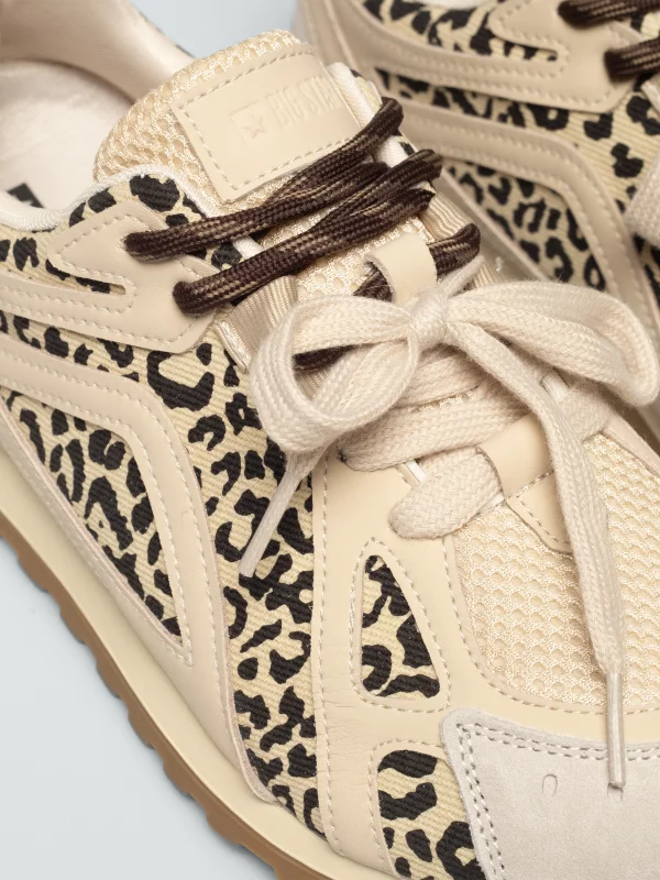 Sneakersy damskie ze skórzanymi wstawkami beżowe TT274549 801
