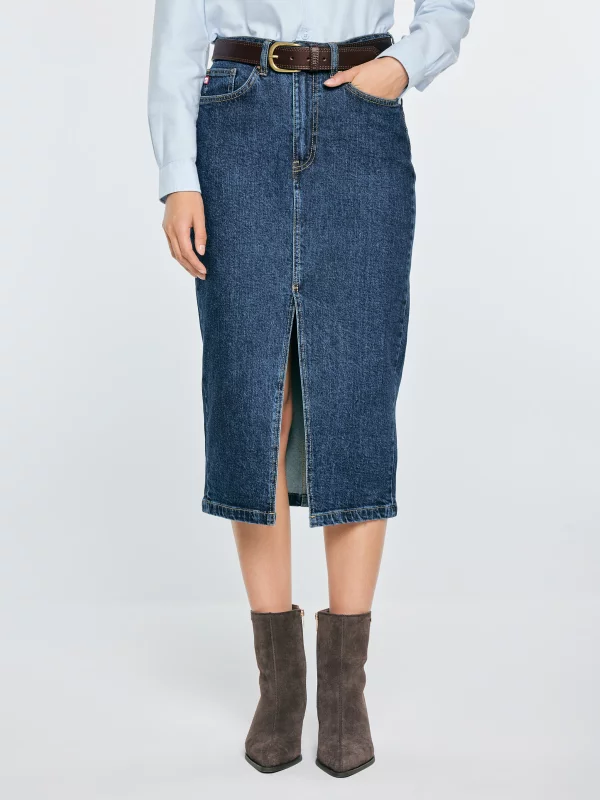 Spódnica damska midi jeansowa granatowa Cara 572