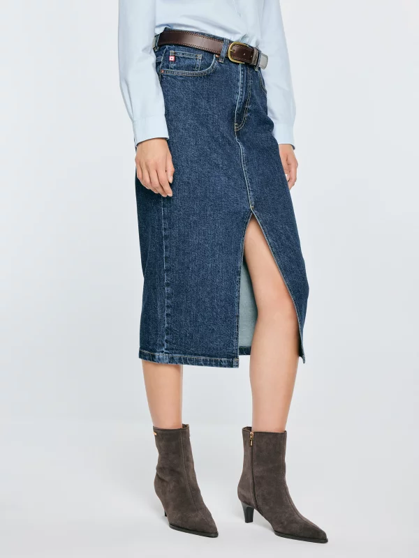 Spódnica damska midi jeansowa granatowa Cara 572