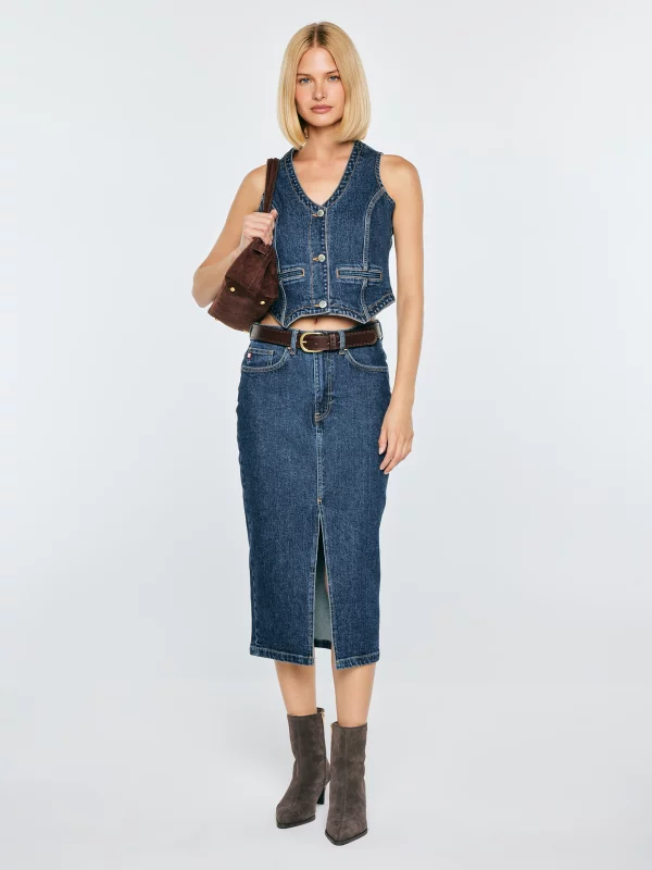 Spódnica damska midi jeansowa granatowa Cara 572