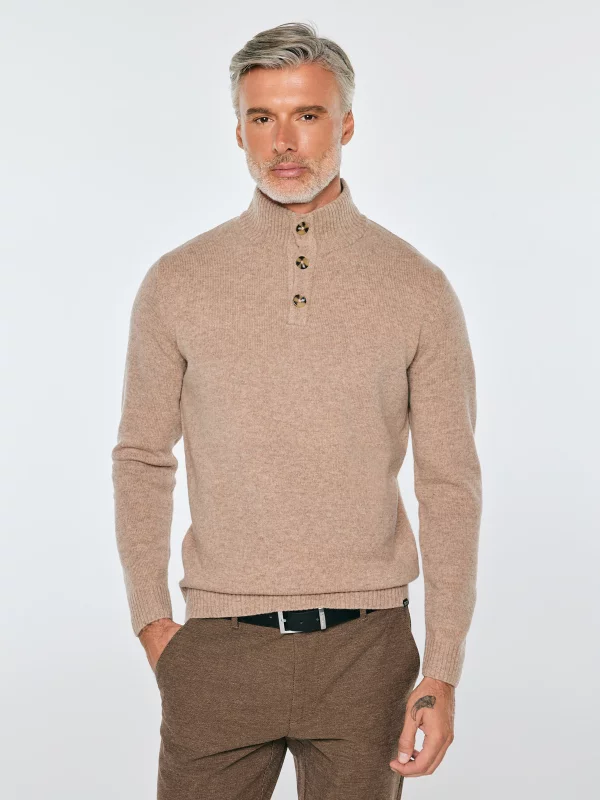 Sweter męski wełniany z golfem brązowy David 802