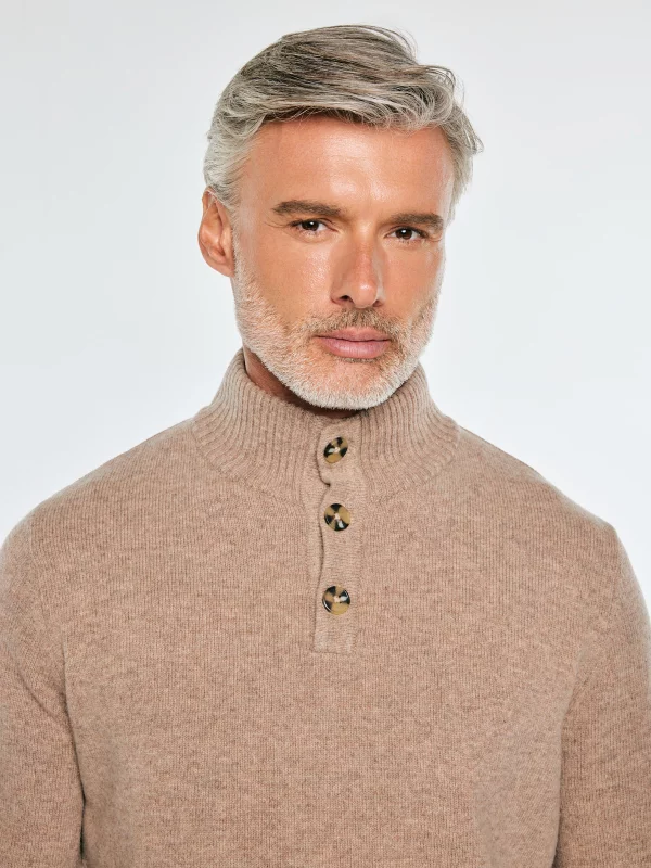 Sweter męski wełniany z golfem brązowy David 802