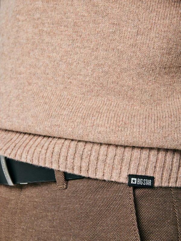 Sweter męski wełniany z golfem brązowy David 802