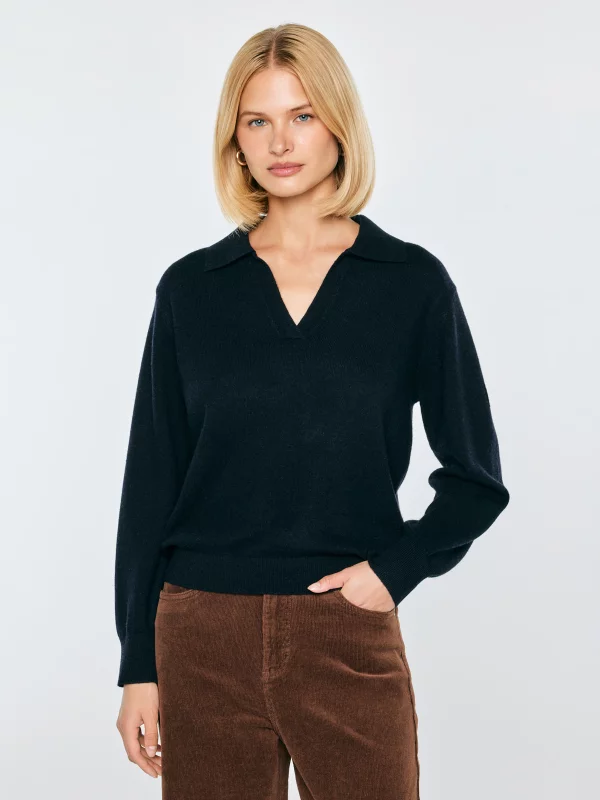 Sweter damski polo wełniany granatowy Elvira 404