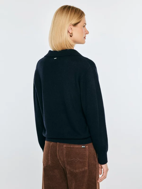 Sweter damski polo wełniany granatowy Elvira 404