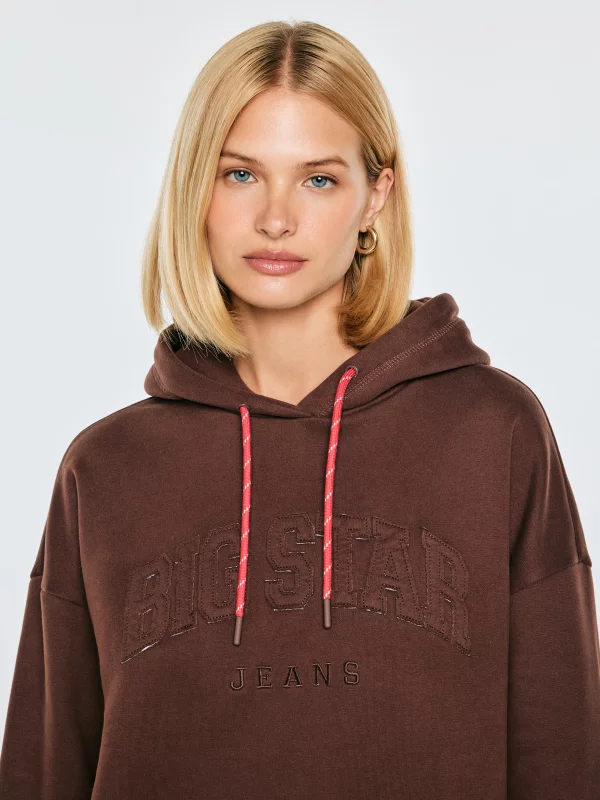 Bluza damska z kapturem i haftowanym logo ciemnobrązowa ROMANA 804