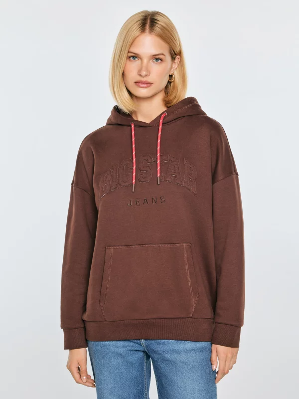 Bluza damska z kapturem i haftowanym logo ciemnobrązowa ROMANA 804