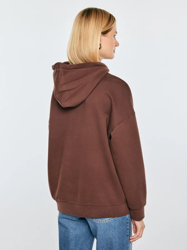 Bluza damska z kapturem i haftowanym logo ciemnobrązowa ROMANA 804