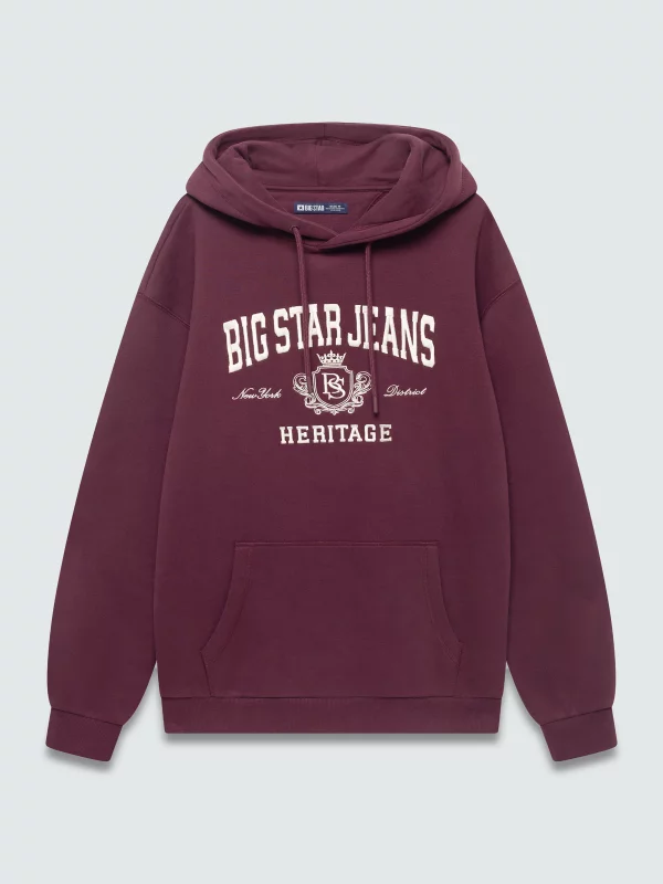 Bluza męska z kapturem i logo BIG STAR bordowa Noel 604