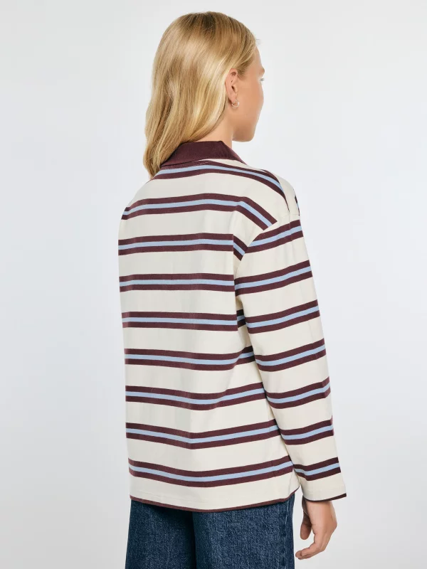 Bluzka dziewczęca polo longsleeve w paski perłowa Berenika 103
