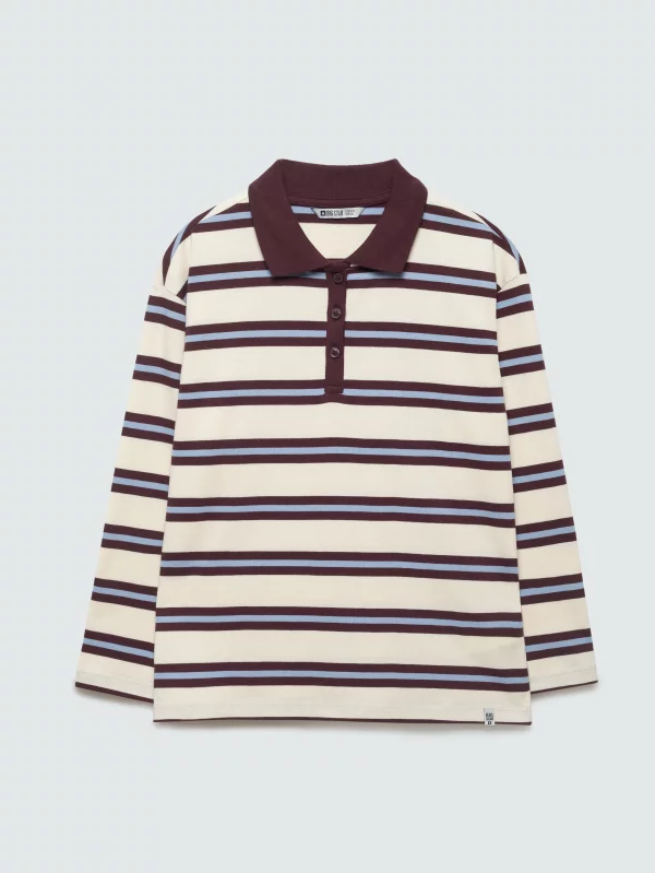 Bluzka dziewczęca polo longsleeve w paski perłowa Berenika 103