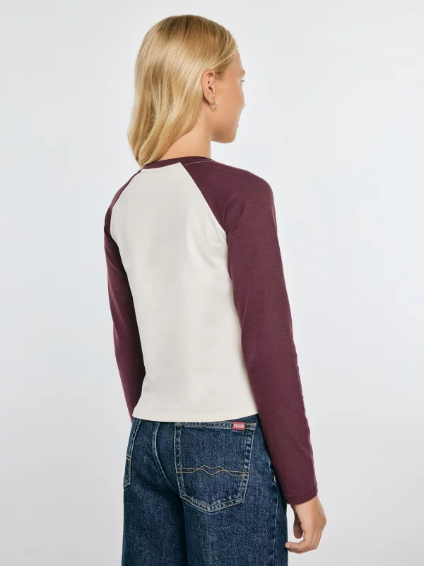 Bluzka dziewczęca longsleeve z kontrastowymi rękawami perłowa Filiana 103