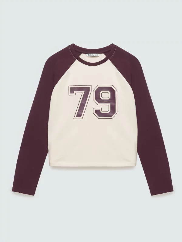 Bluzka dziewczęca longsleeve z kontrastowymi rękawami perłowa Filiana 103