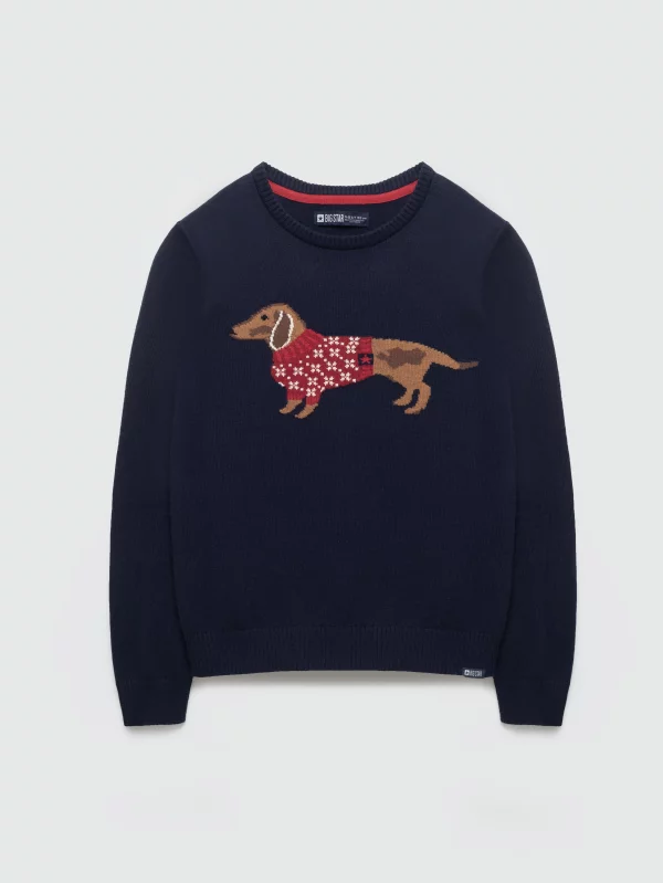 Sweter dziewczęcy z motywem jamnika granatowy Kajusia 403