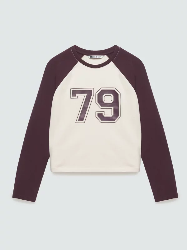 Bluzka dziewczęca longsleeve z kontrastowymi rękawami perłowa Filiana 103