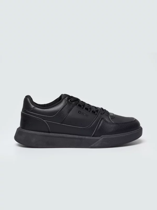 Sneakersy męskie z kontrastową podeszwą czarne UU174164 906