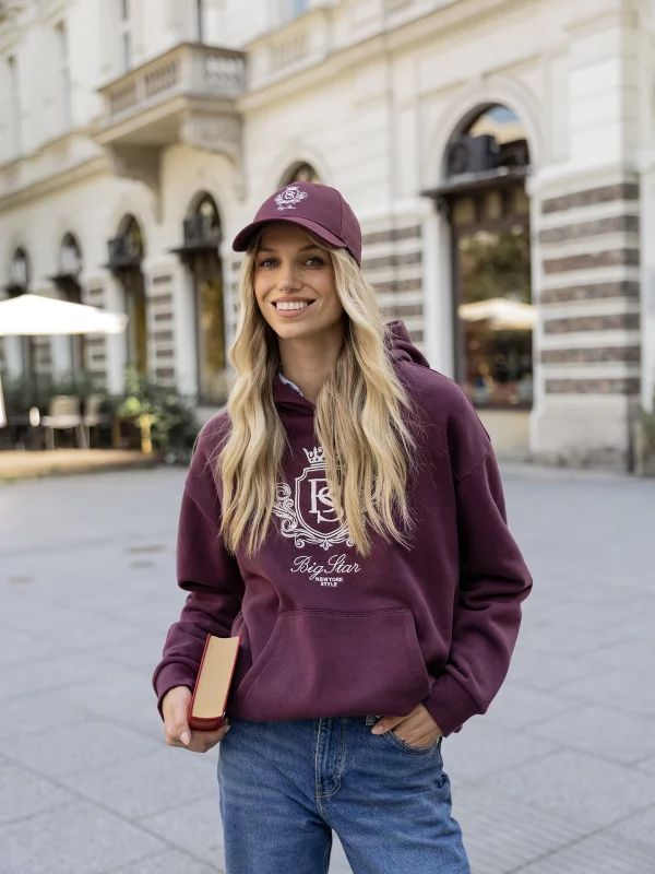 Bluza damska z kapturem i haftowanym logo bordowa Afraja 604