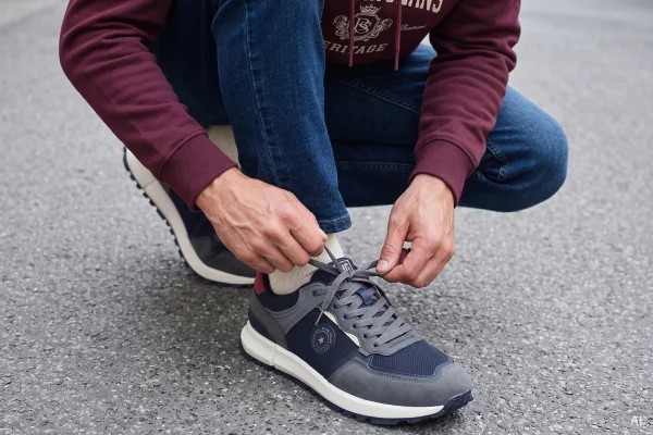 Sneakersy męskie z szarymi wstawkami granatowe UU174203 403