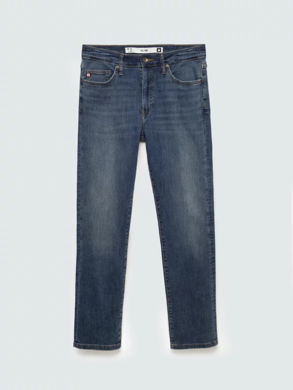 Jeansy męskie dopasowane niebieskie Terry High Waist 465