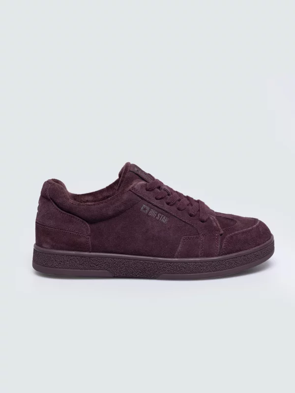 Sneakersy damskie ze skóry naturalnej zamszowej bordowe UU274309 604