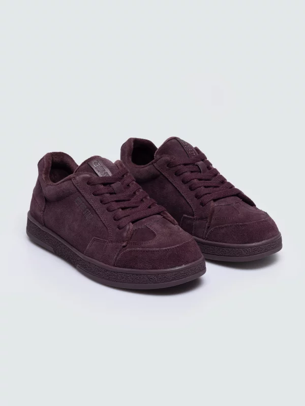 Sneakersy damskie ze skóry naturalnej zamszowej bordowe UU274309 604