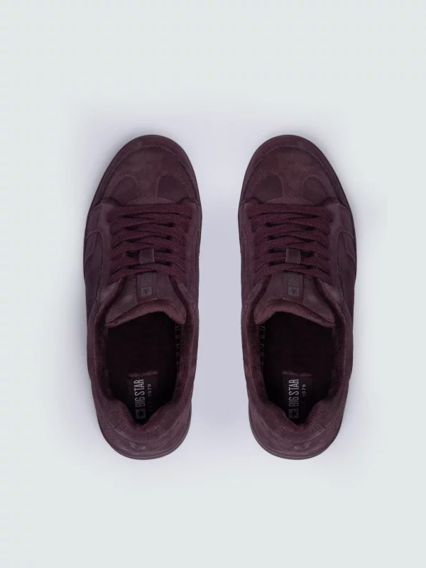 Sneakersy damskie ze skóry naturalnej zamszowej bordowe UU274309 604