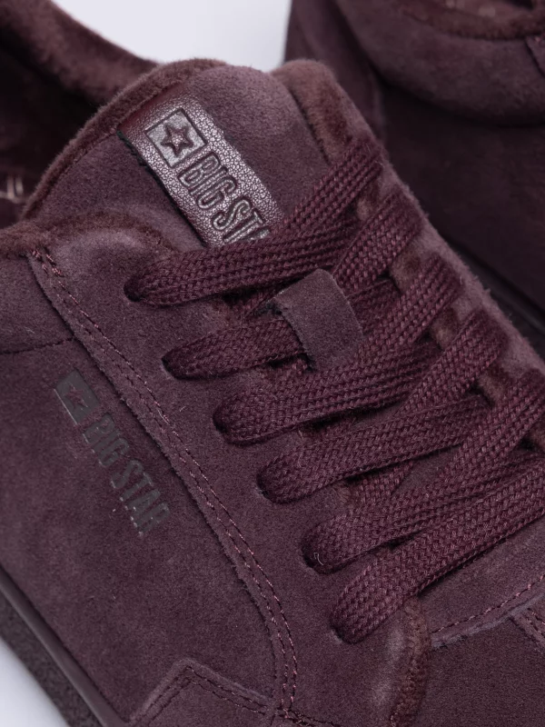Sneakersy damskie ze skóry naturalnej zamszowej bordowe UU274309 604