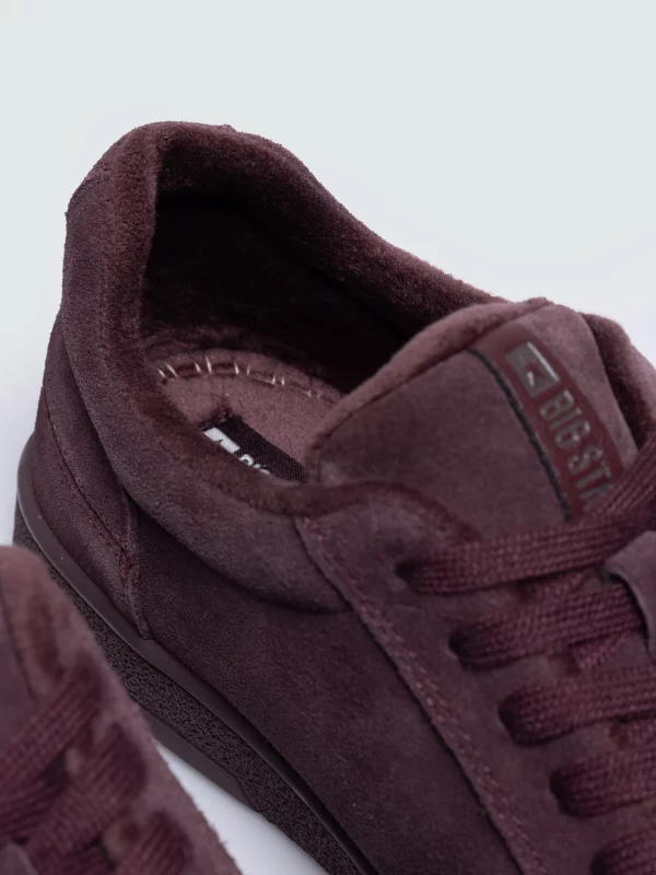 Sneakersy damskie ze skóry naturalnej zamszowej bordowe UU274309 604