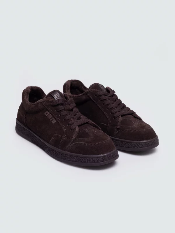 Sneakersy damskie ze skóry naturalnej zamszowej brązowe UU274311 804